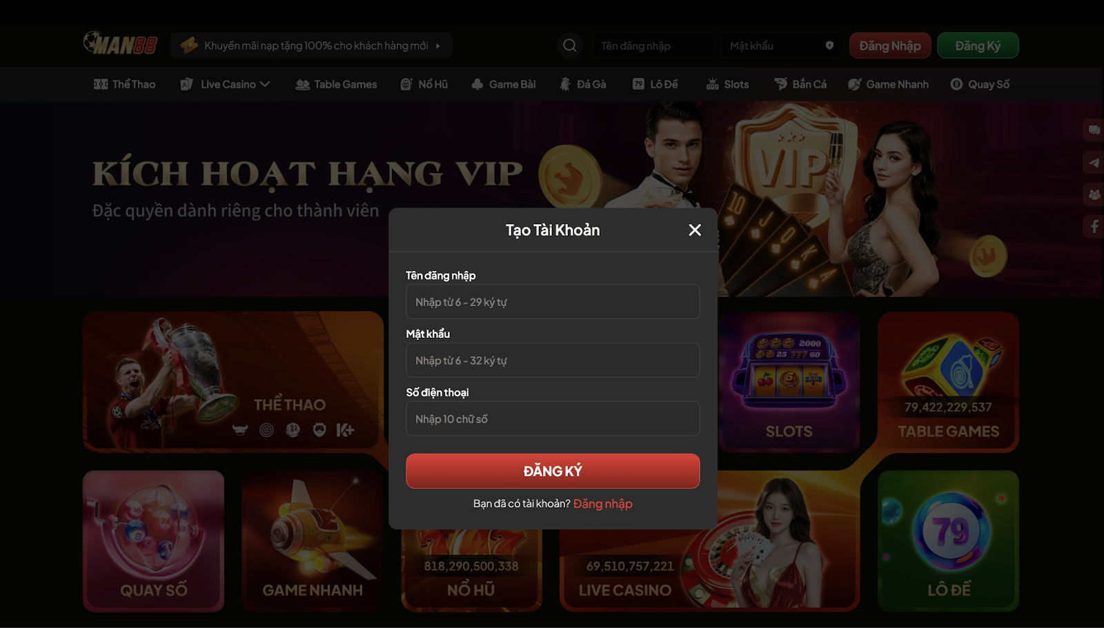 Đăng ký trở thành thành viên MAN88.